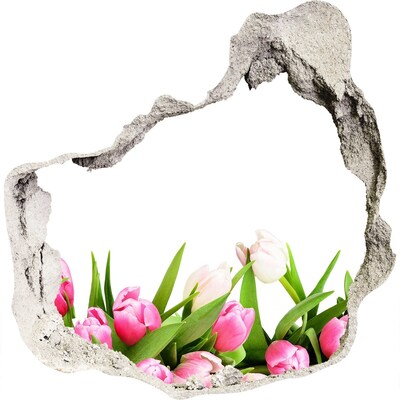 Hole in the wall decal Pink tulips