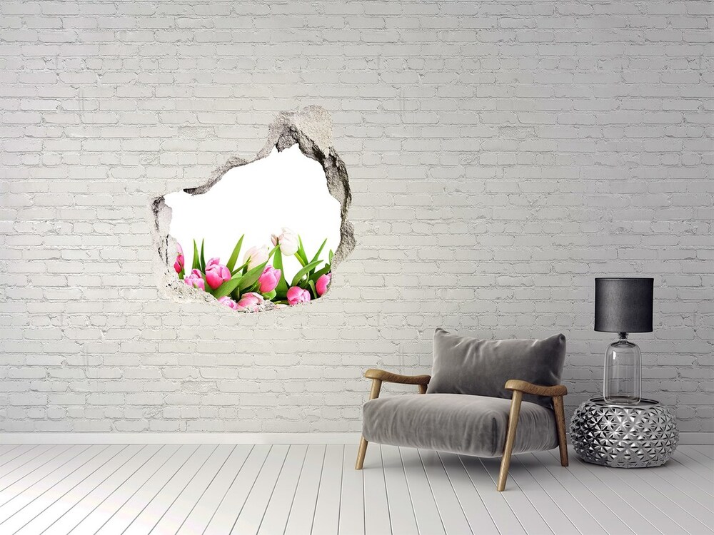 Hole in the wall decal Pink tulips