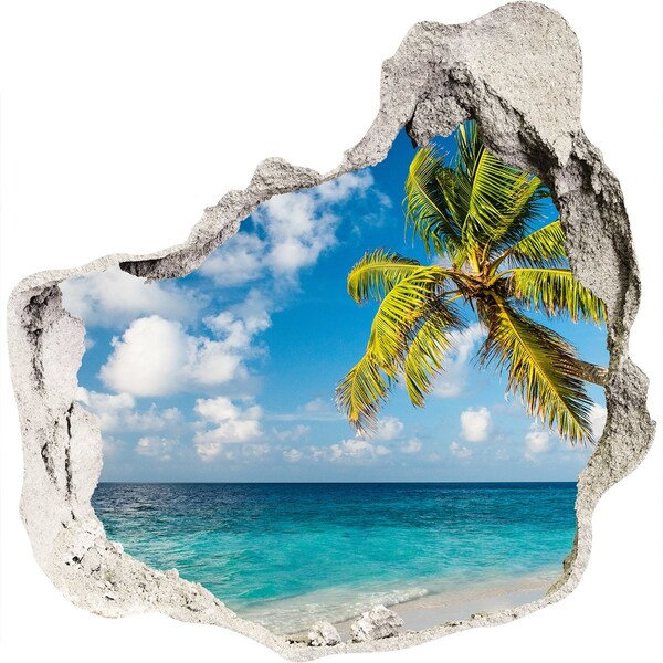 Hole in the wall decal Tropical beach with a palm tree