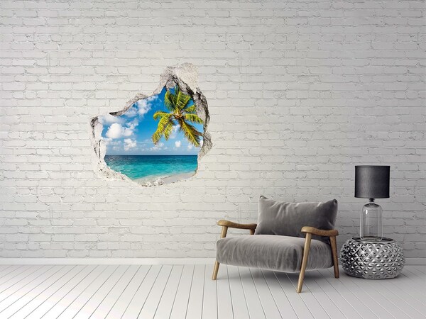 Hole in the wall decal Tropical beach with a palm tree