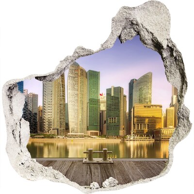 Hole in the wall sticker A view of a modern city by the water