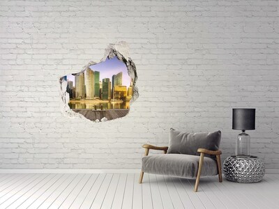 Hole in the wall sticker A view of a modern city by the water