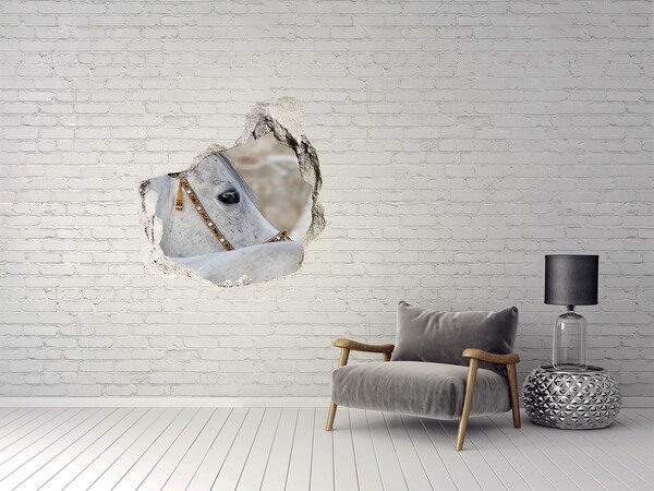 3D wall hole wallpaper A horse in an elegant bridle