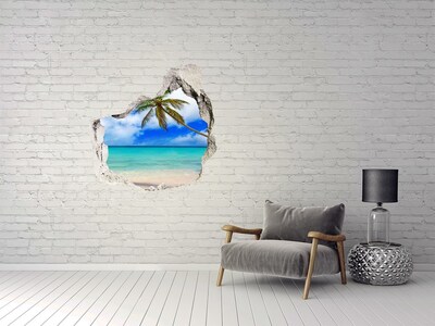 Hole in the wall decal Tropical beach with a palm tree