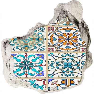 3D wall hole wallpaper Colorful Moroccan-style tiles