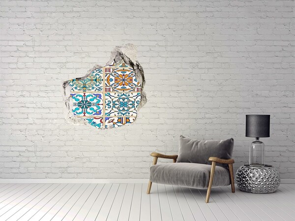 3D wall hole wallpaper Colorful Moroccan-style tiles