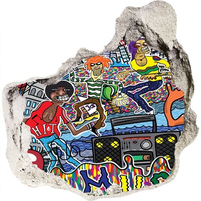 3D wall hole wallpaper City Festival of Joy