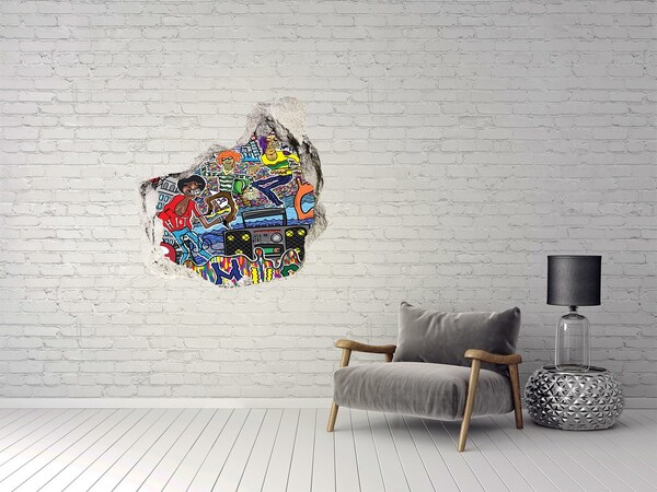 3D wall hole wallpaper Musical collage