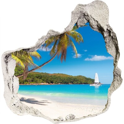 3D wall hole Tropical beach with palm trees