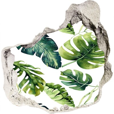 3D wall hole Tropical leaves