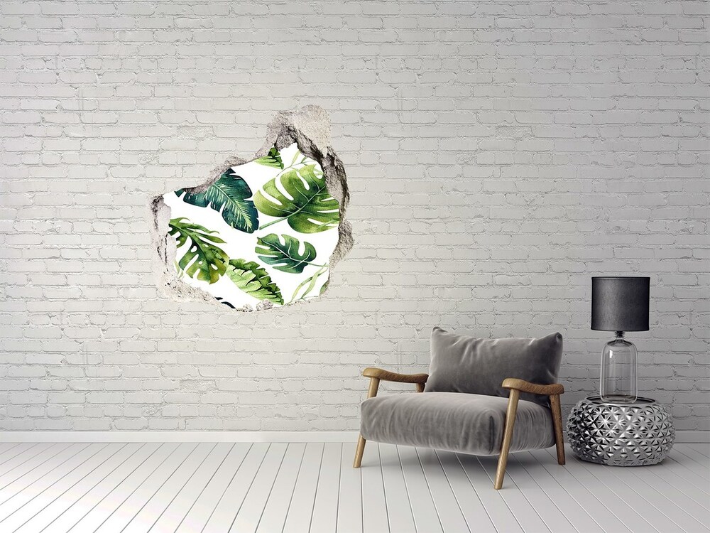 3D wall hole Tropical leaves