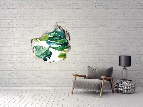 3D wall hole Tropical leaves