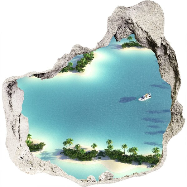 Hole wall sticker A tropical oasis with a sea view