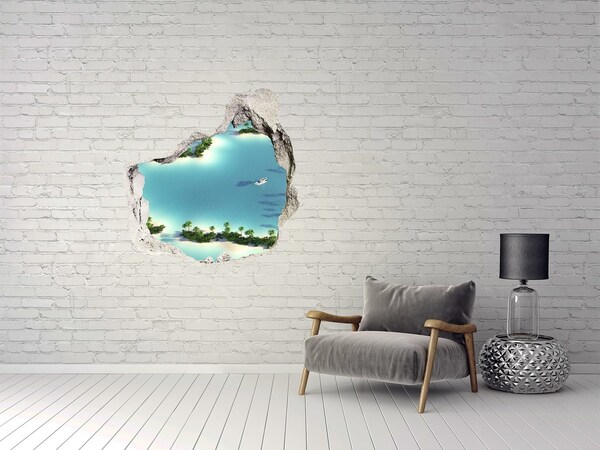Hole wall sticker A tropical oasis with a sea view