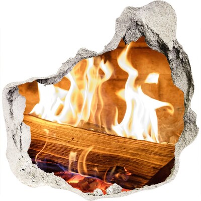Hole wall sticker Burning fireplace