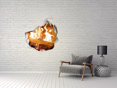 Hole wall sticker Burning fireplace