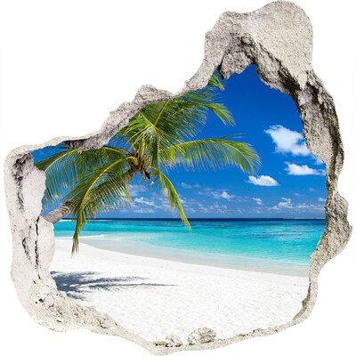 3D wall hole Tropical beach with palm trees