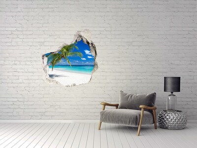 3D wall hole Tropical beach with palm trees