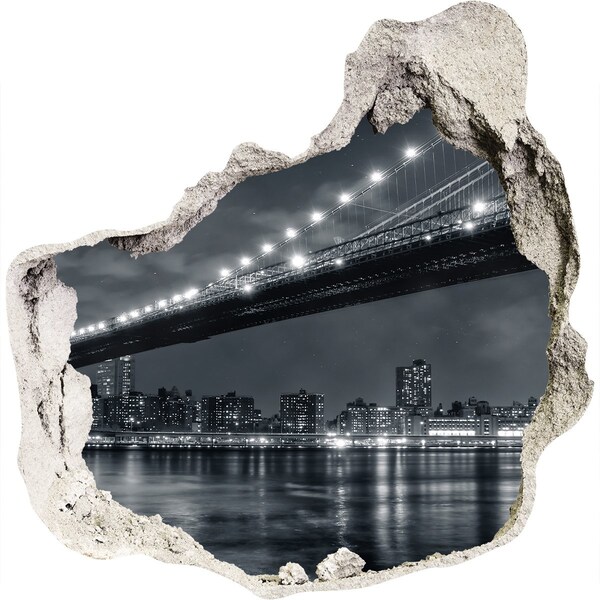 Hole wall sticker Brooklyn Bridge at night