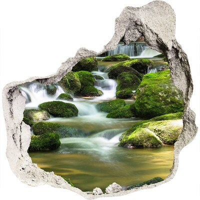 Hole wall sticker Waterfall in the green forest