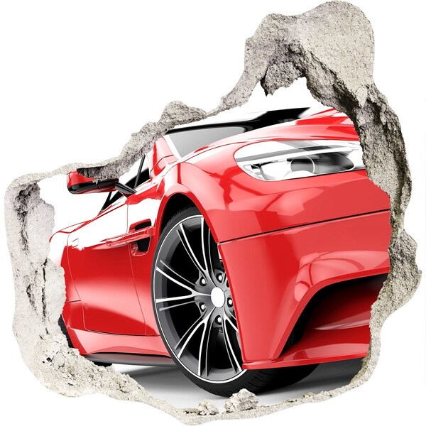 Hole wall sticker Red sports car behind the hole in the wall