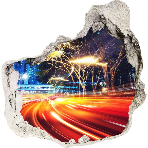 Hole wall sticker A city in motion at night