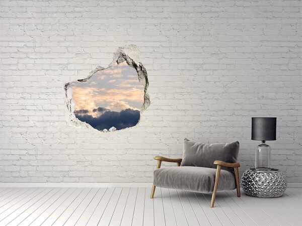 3D wall hole wallpaper Clouds in the sky