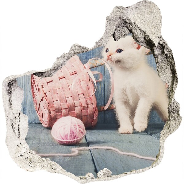 Hole in the wall decal White cat and skeins