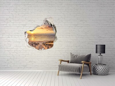 Hole in the wall decal Sunset over the beach