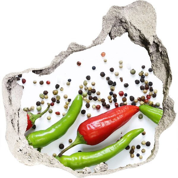 3D wall hole wallpaper Chilli peppers