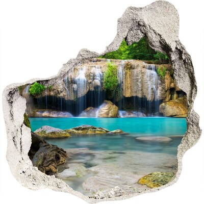 Hole wall sticker A waterfall in a tropical paradise