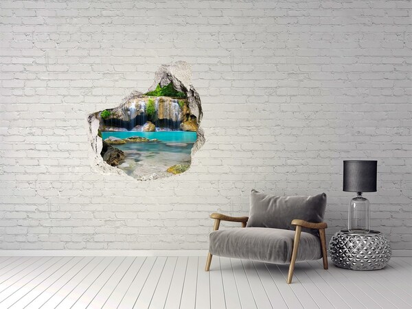 Hole wall sticker A waterfall in a tropical paradise