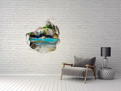 Hole wall sticker A waterfall in a tropical paradise