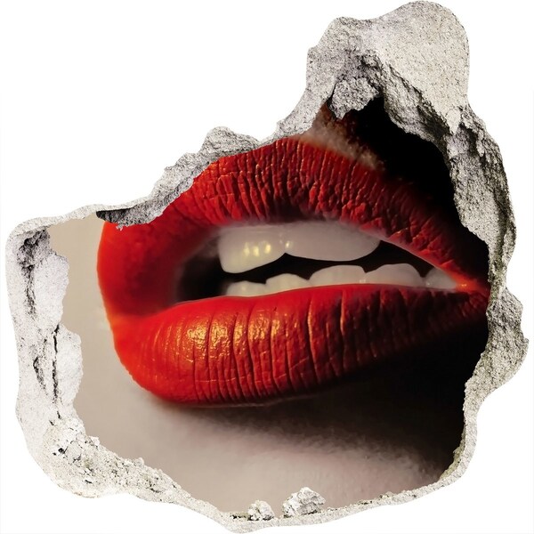 Hole wall sticker Lips in red lipstick