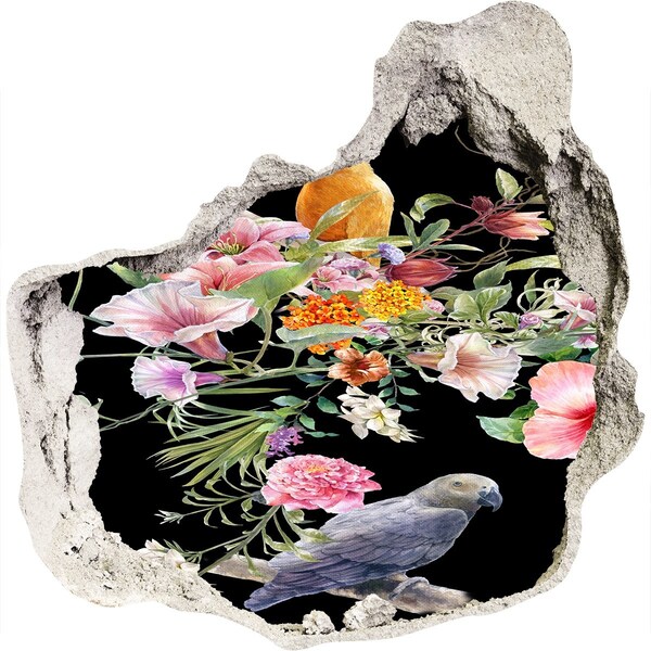 Hole wall sticker Floral paradise with a parrot