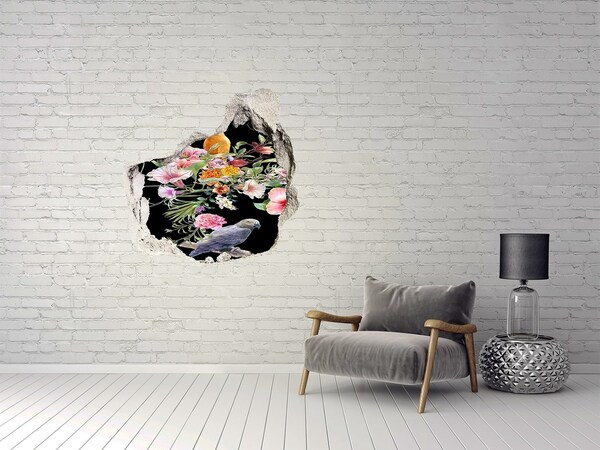 Hole wall sticker Floral paradise with a parrot