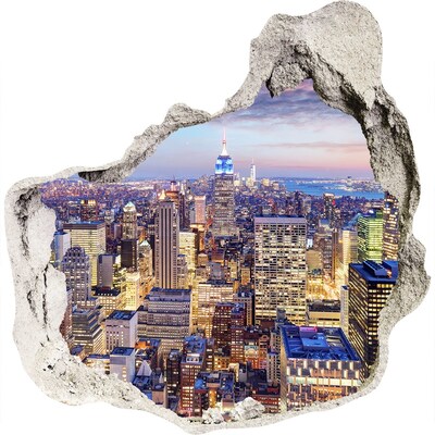 3D wall hole New York skyline at night