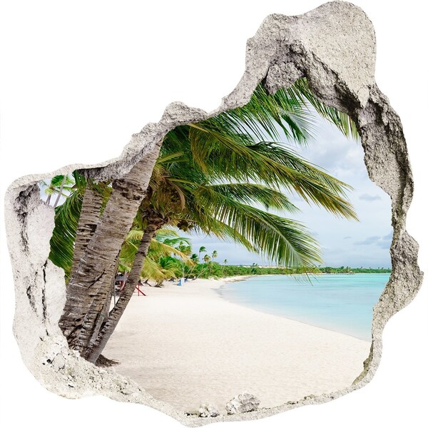 Hole wall sticker Tropical beach with palm trees