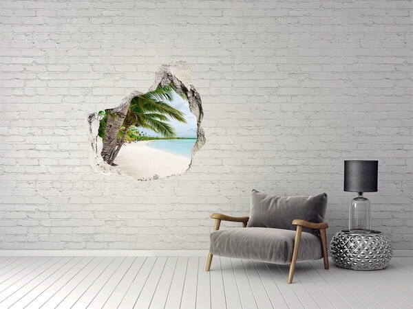 Hole wall sticker Tropical beach with palm trees
