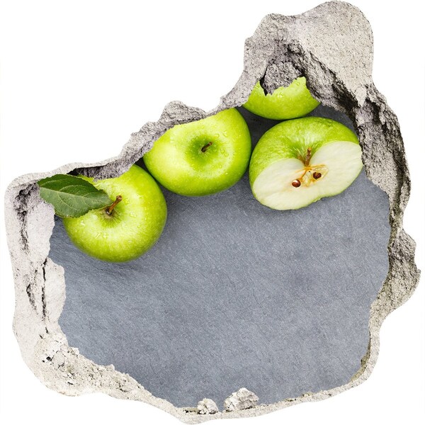 3D wall hole Green apples in concrete