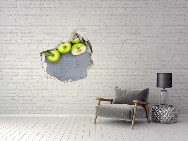 3D wall hole Green apples in concrete