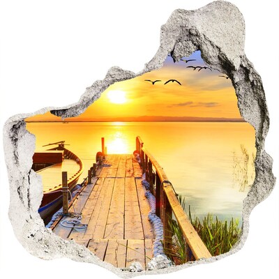 Hole wall sticker Boat and pier