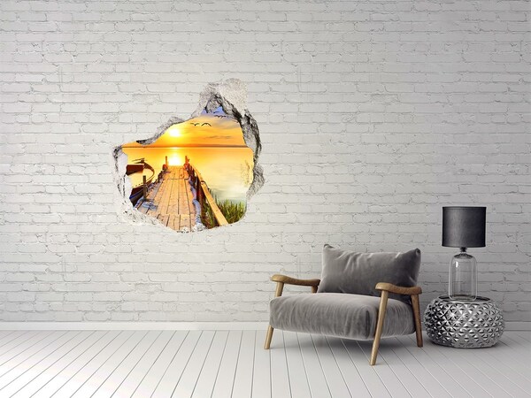 Hole wall sticker Sunset over the lake