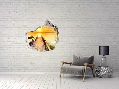 Hole wall sticker Boat and pier