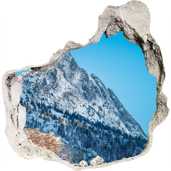 3D wall hole wallpaper Mountain landscape behind the hole in the wall