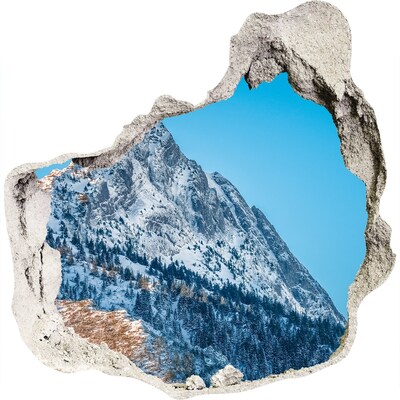 3D wall hole wallpaper Mountain landscape behind the hole in the wall