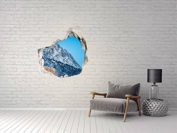3D wall hole wallpaper Mountain landscape behind the hole in the wall