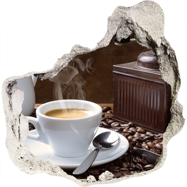 3D wall hole wallpaper Coffee in a cafe