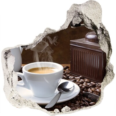 3D wall hole wallpaper Coffee in a cafe
