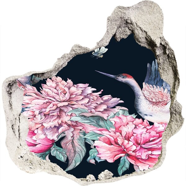 Hole wall sticker Flower scene with bird